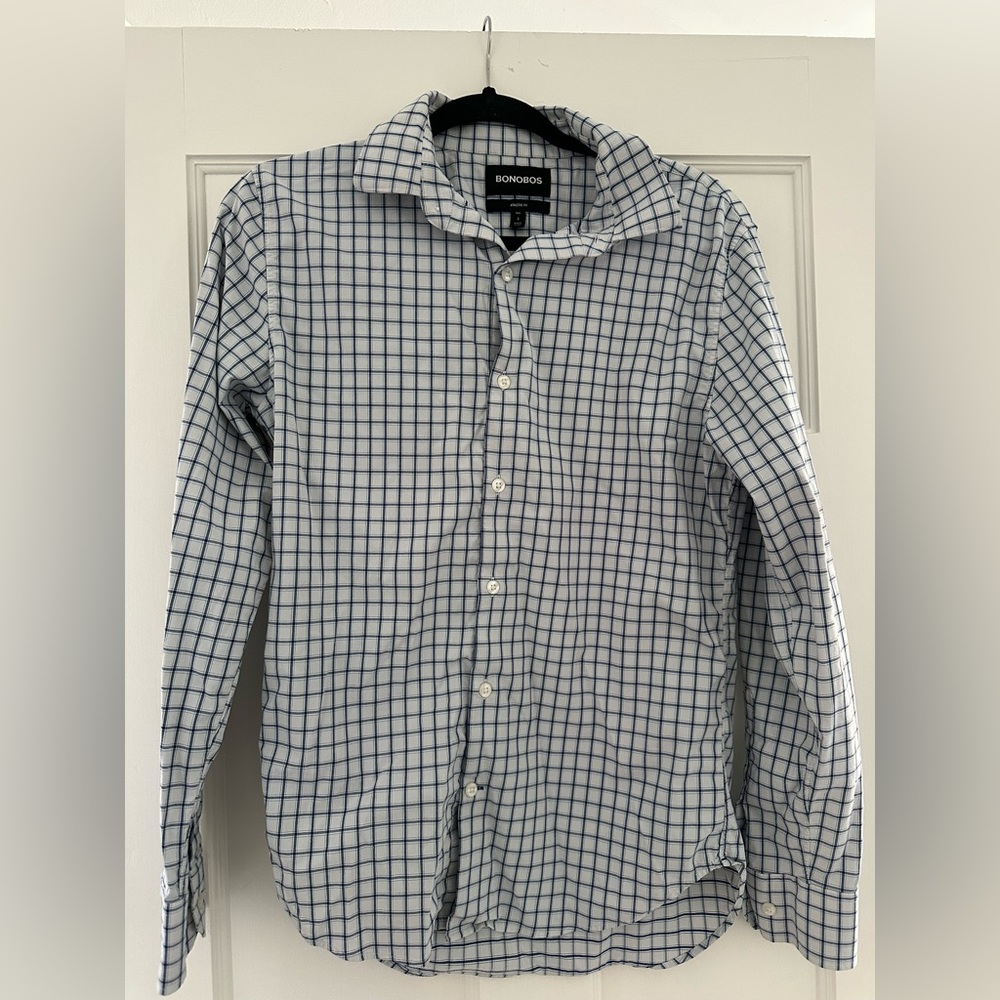 Bonobos White Shirt with Blue Windowpane Check